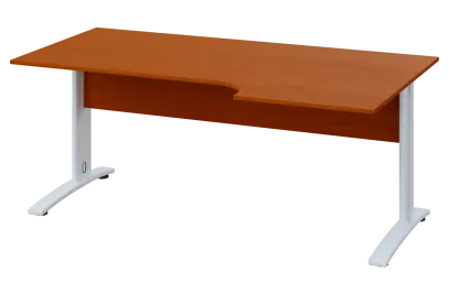 CRK 28 - 186 stůl kancelářský, rohový, pravý, kovová podnož bílá, deska 25 mm, široký 1800 mm, třešeň šumavská